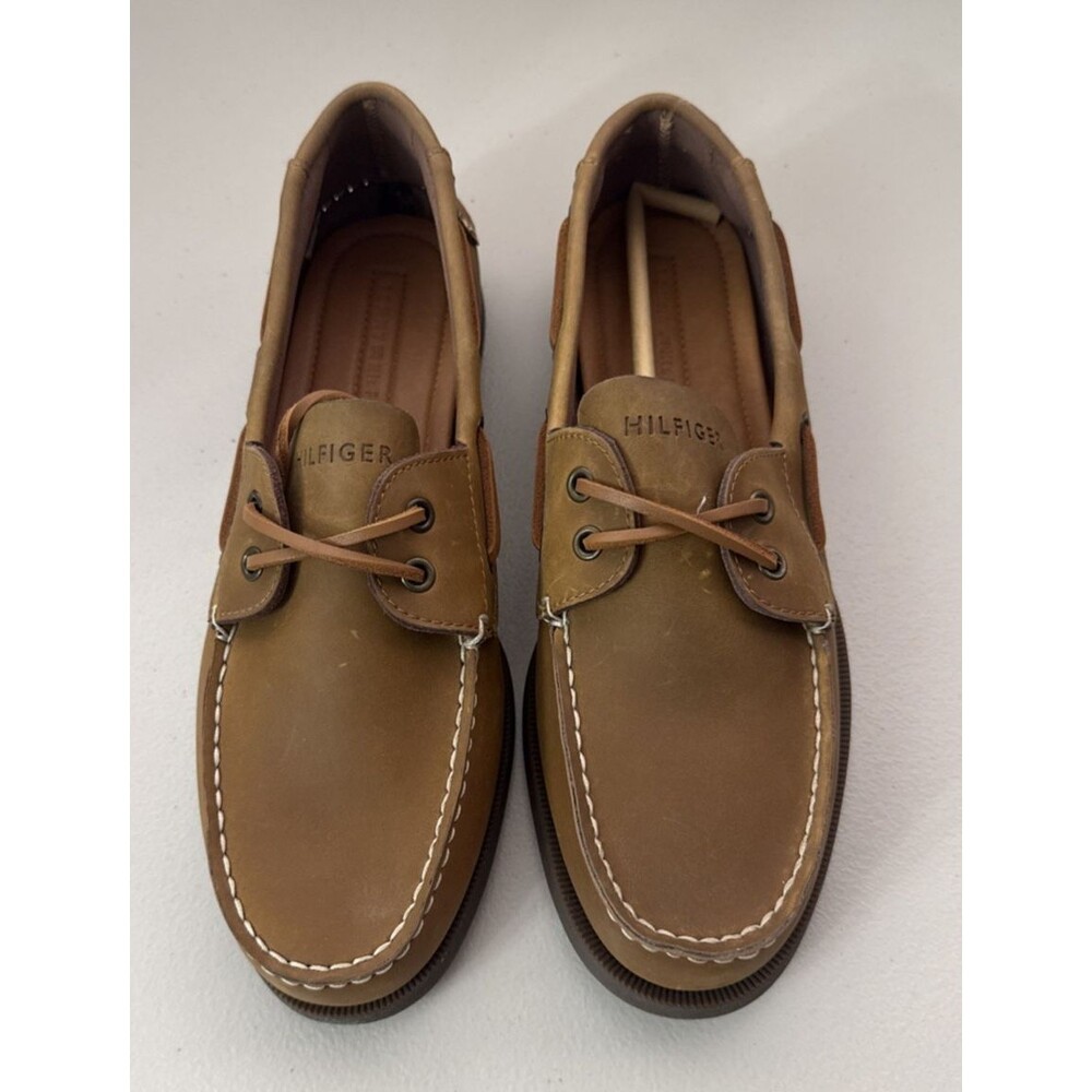 Tommy Hilfiger Leather Boatman Shoes Brown Camel Size 9.5 TM Bowman